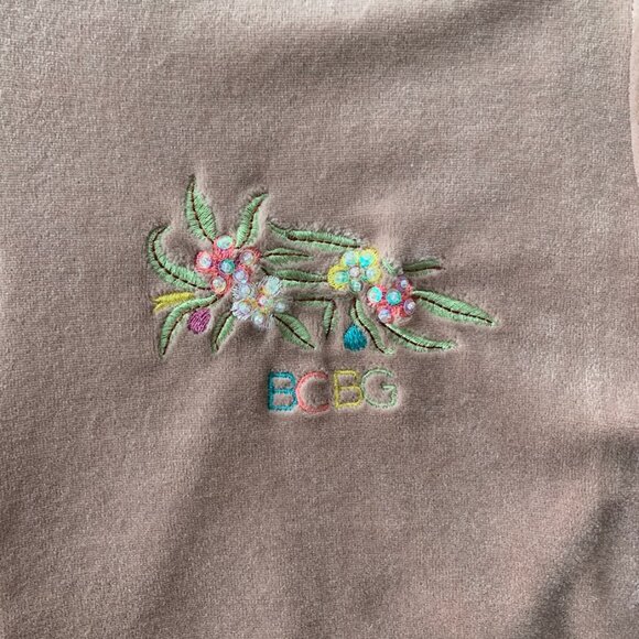 BCBG MaxAzria Women's Velour Full Zip Jacket Tracksuit Peacock Embroidery Beads - Picture 3 of 5